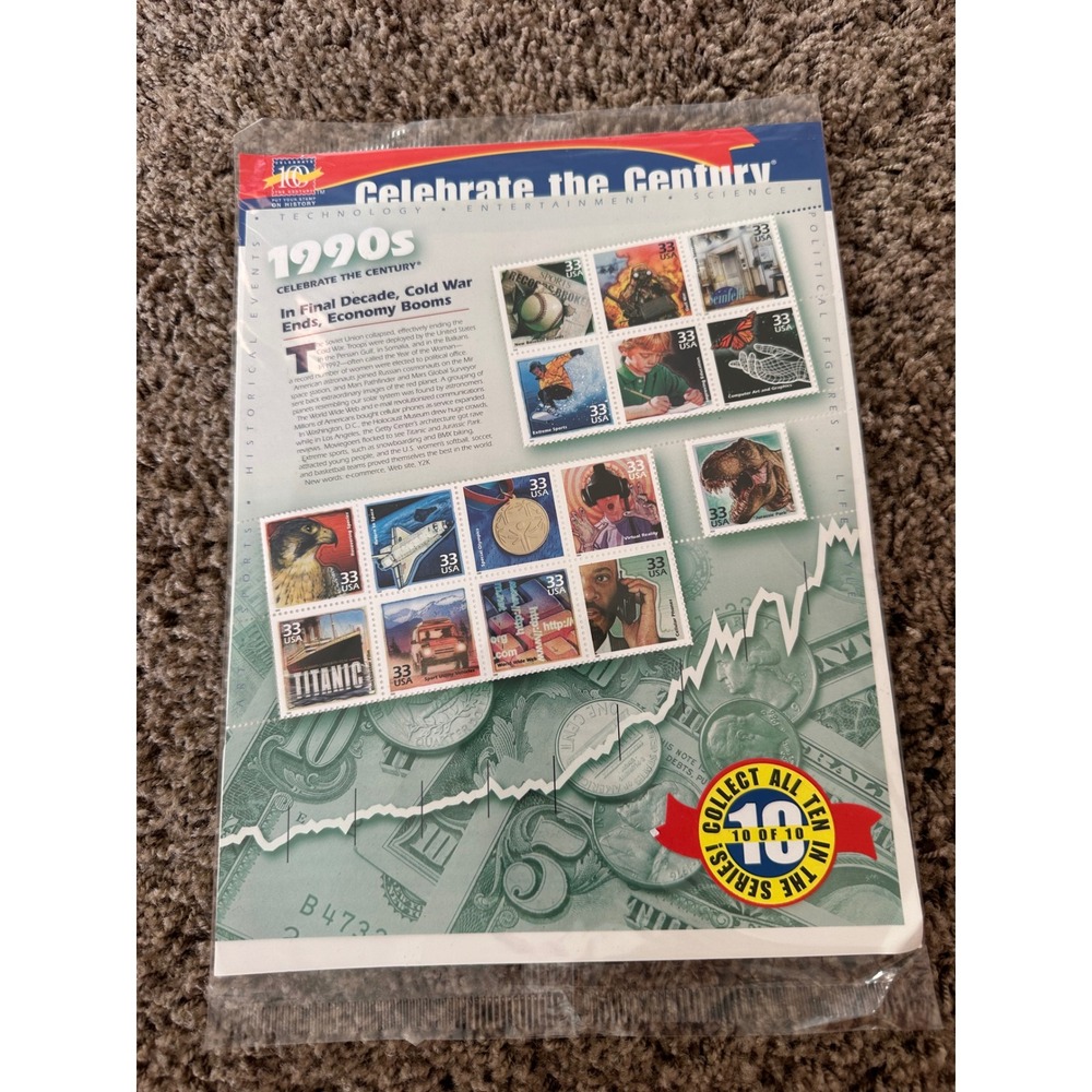 USPS Celebrate the Century 1990s Stamp Sheet 15 33c Stamps New Sealed 554900